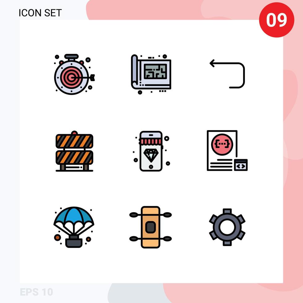 9 iconos creativos, signos y símbolos modernos de valla móvil, impresión de precaución, elementos de diseño vectorial editables vector