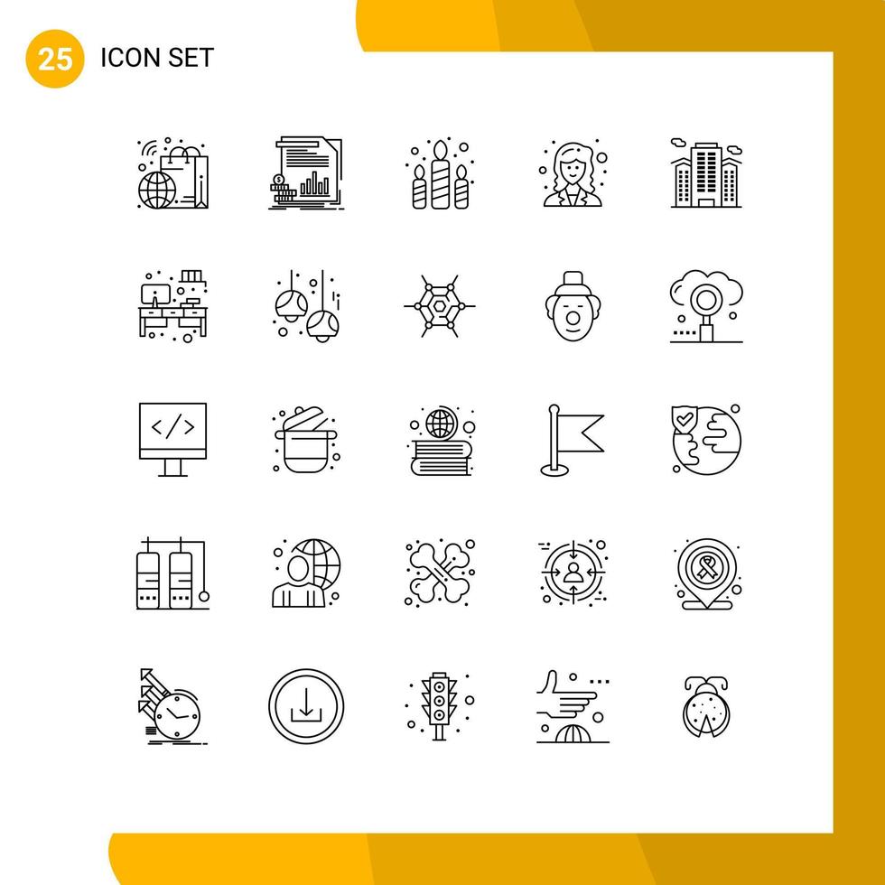 User Interface Pack of 25 Basic Lines of building researcher reports mathematician party Editable Vector Design Elements