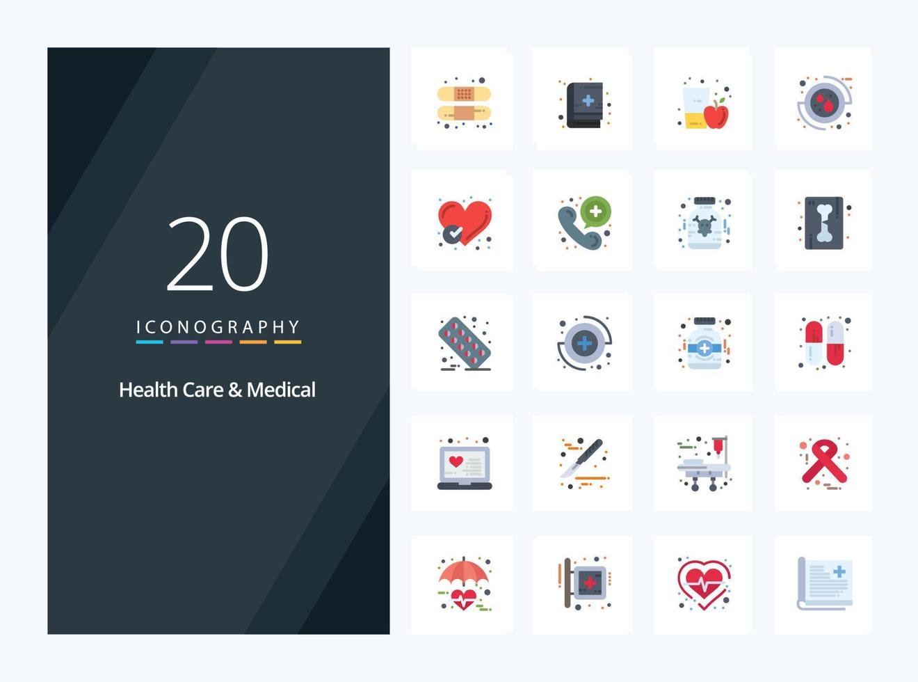 20 icono de color plano médico y de atención médica para la presentación vector