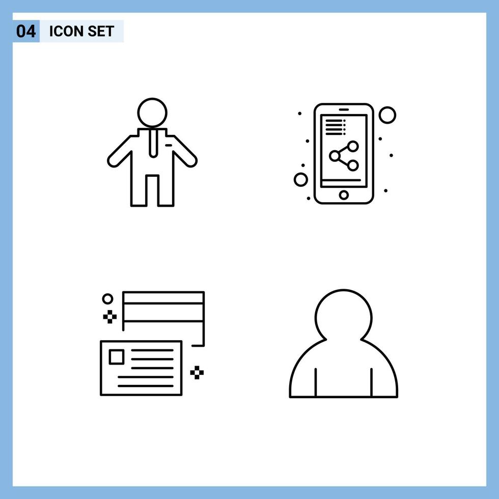4 Line concept for Websites Mobile and Apps man money share document card profile Editable Vector Design Elements