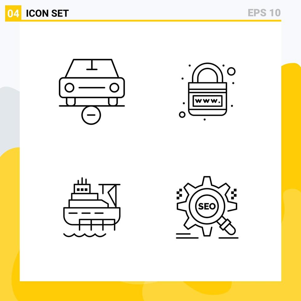 paquete de iconos de vector de stock de 4 signos y símbolos de línea para elementos de diseño de vector editables de barco de Internet menos web de coche