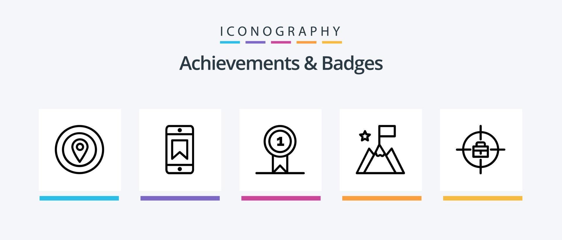 Achievements and Badges Line 5 Icon Pack Including performance. achievements. award. target. goal. Creative Icons Design vector