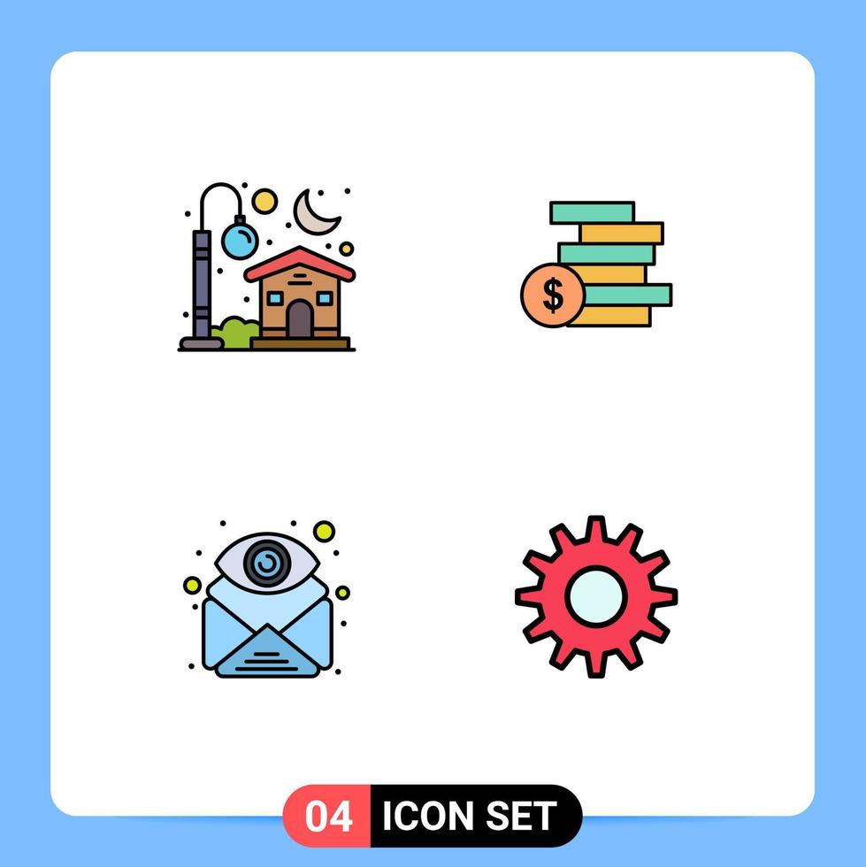 conjunto de 4 iconos modernos de la interfaz de usuario signos de símbolos para el correo electrónico doméstico luna ghold encontrar elementos de diseño vectorial editables vector