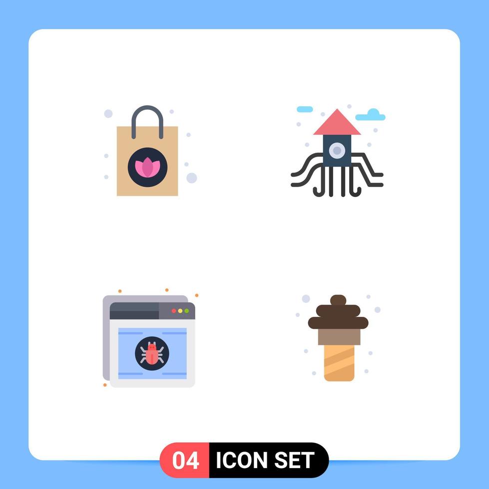Group of 4 Modern Flat Icons Set for handbag web city antivirus yogurt Editable Vector Design Elements