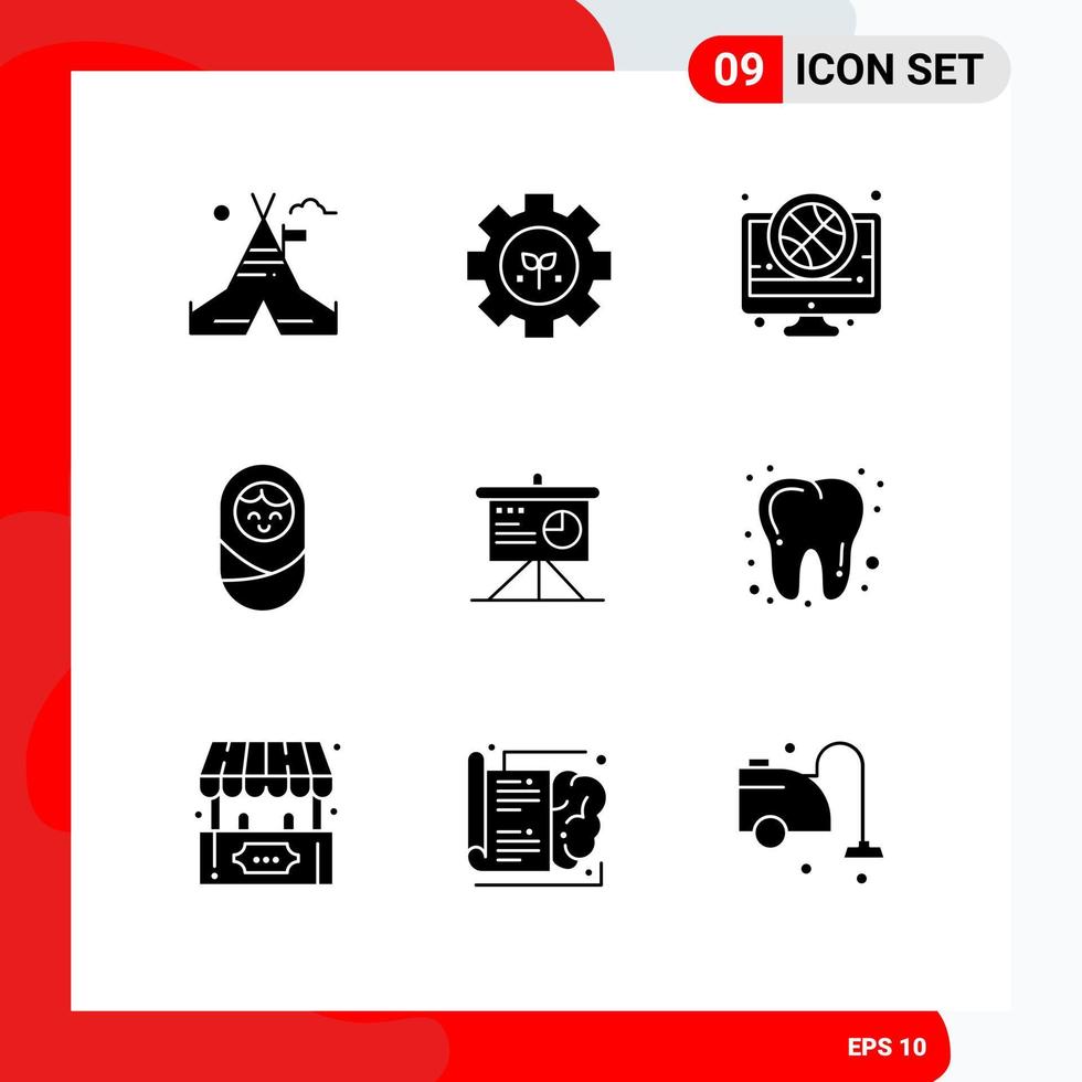 Pack of 9 creative Solid Glyphs of board presentation basket boy match Editable Vector Design Elements