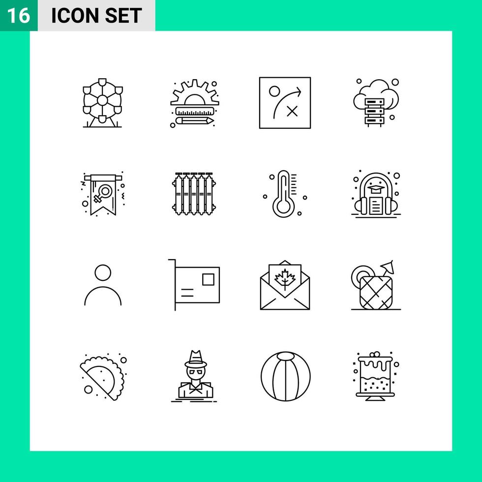 Universal Icon Symbols Group of 16 Modern Outlines of invite day algorithm card storage Editable Vector Design Elements