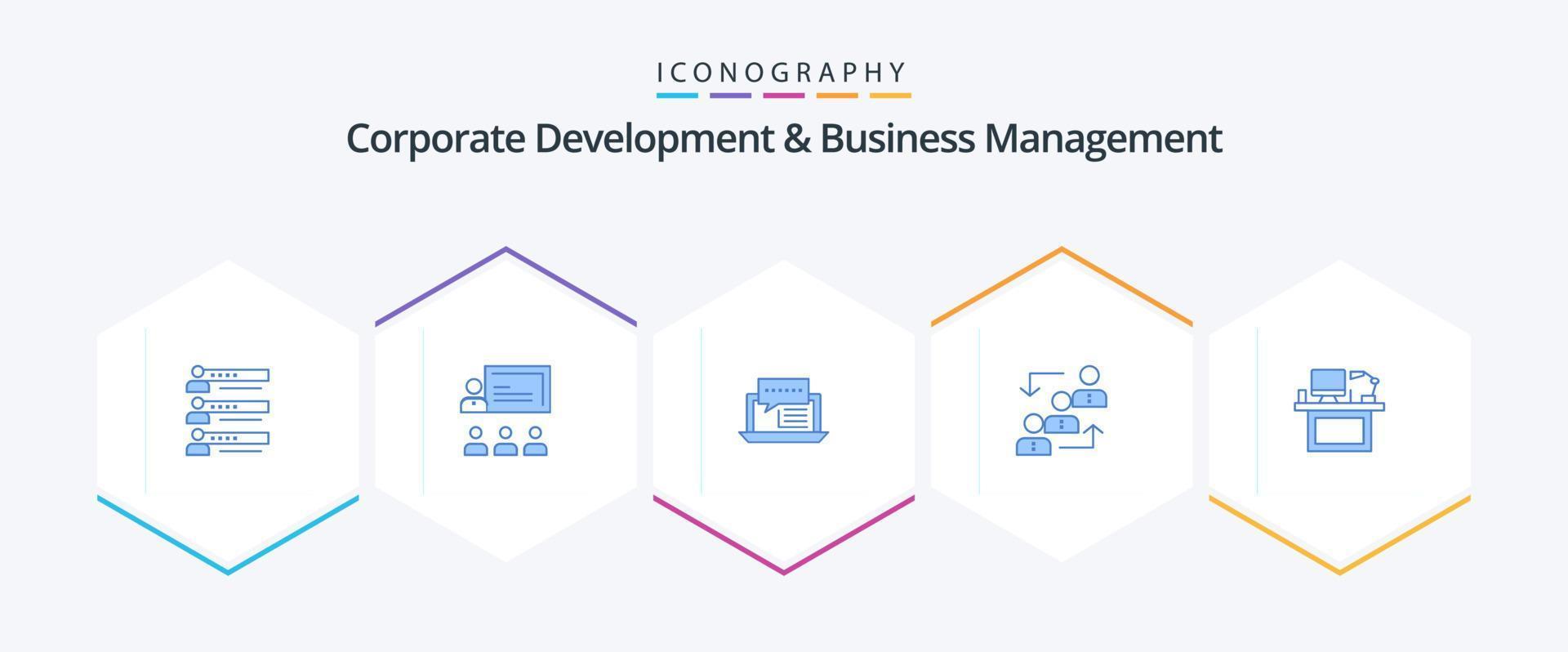 Corporate Development And Business Management 25 Blue icon pack including social. internet. business. dialog. consulting vector
