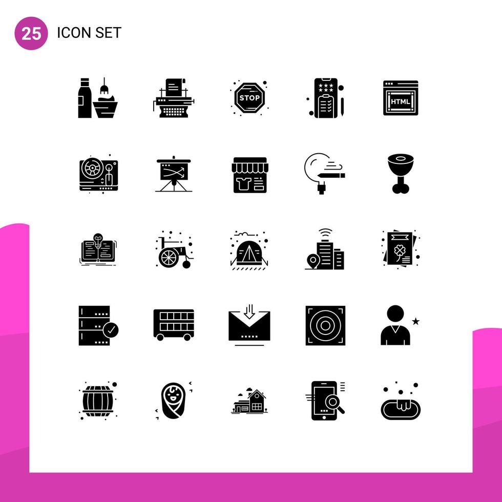 paquete de iconos de vector de stock de 25 signos y símbolos de línea para elementos de diseño de vector editables móviles de bloc de notas de máquina de escribir de teléfono html