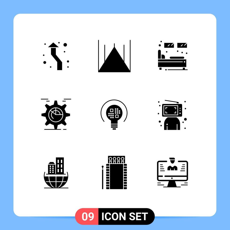 Pack of 9 Modern Solid Glyphs Signs and Symbols for Web Print Media such as chart gear pakistan mosque setting sleep Editable Vector Design Elements