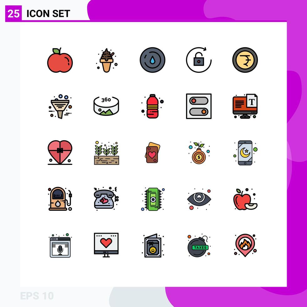 Universal Icon Symbols Group of 25 Modern Filled line Flat Colors of data rupee power finance unlock Editable Vector Design Elements