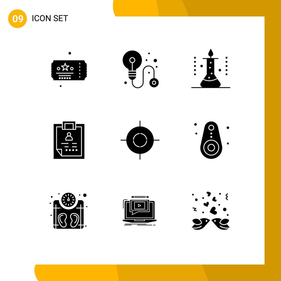 9 Universal Solid Glyph Signs Symbols of target medical laboratory research health clipboard Editable Vector Design Elements
