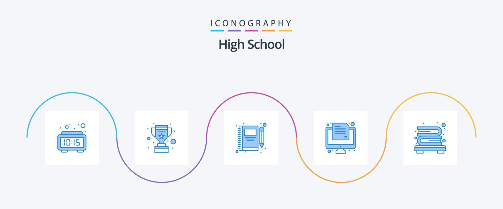 High School Blue 5 Icon Pack Including bookcase. test. book. online. write vector