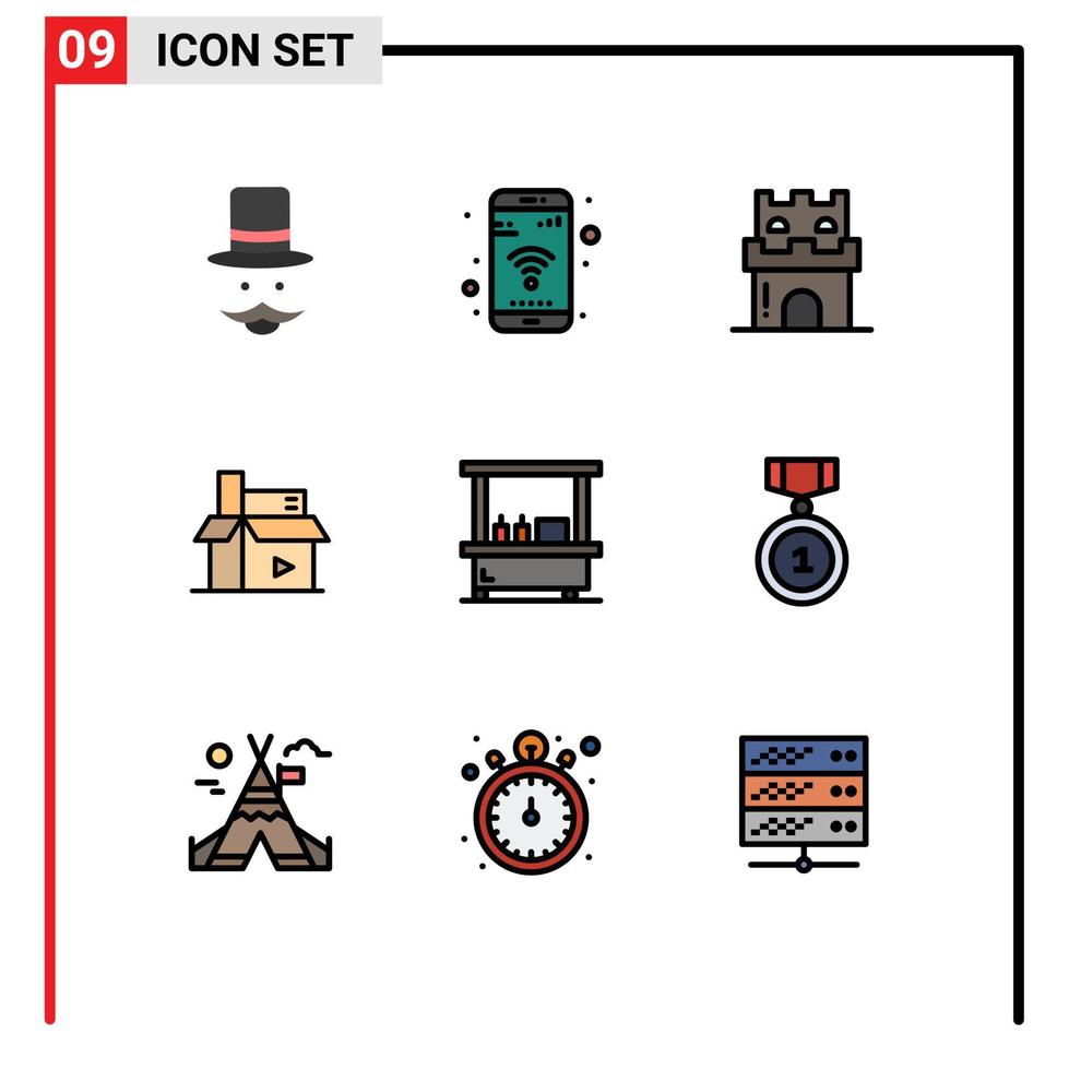 User Interface Pack of 9 Basic Filledline Flat Colors of media creative wifi content sand Editable Vector Design Elements
