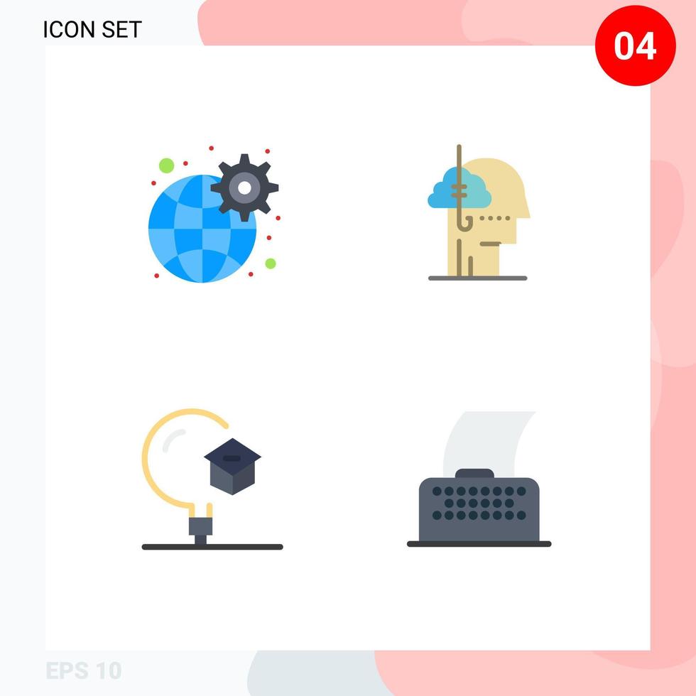 4 User Interface Flat Icon Pack of modern Signs and Symbols of gear education settings catch learning Editable Vector Design Elements