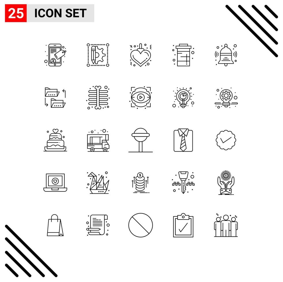 Set of 25 Vector Lines on Grid for back bell heart water drink Editable Vector Design Elements