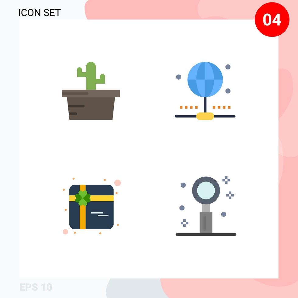 Modern Set of 4 Flat Icons Pictograph of cactus celebration connection gift lifestyle Editable Vector Design Elements