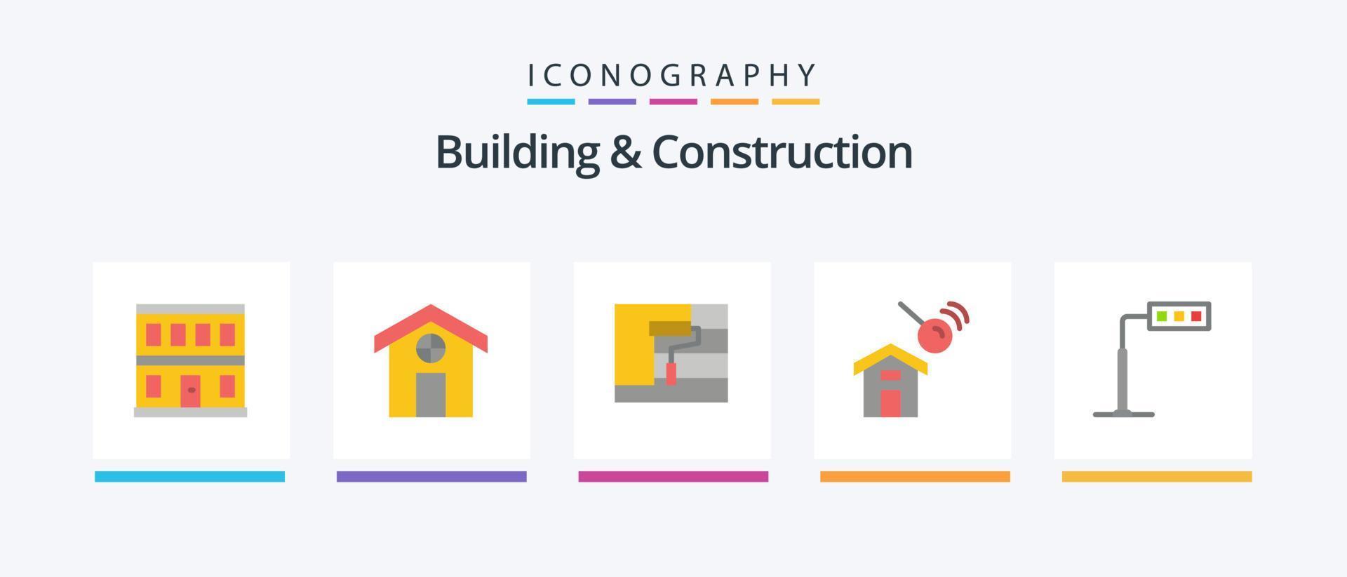 Building And Construction Flat 5 Icon Pack Including tower. construction. painting. search. construction. Creative Icons Design vector