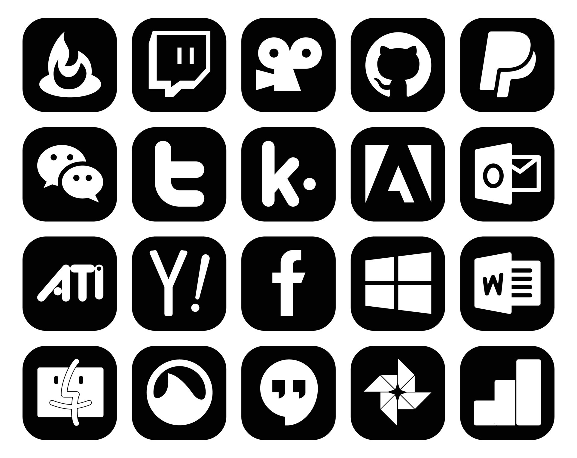 20 Social Media Icon Pack Including word facebook tweet search ati