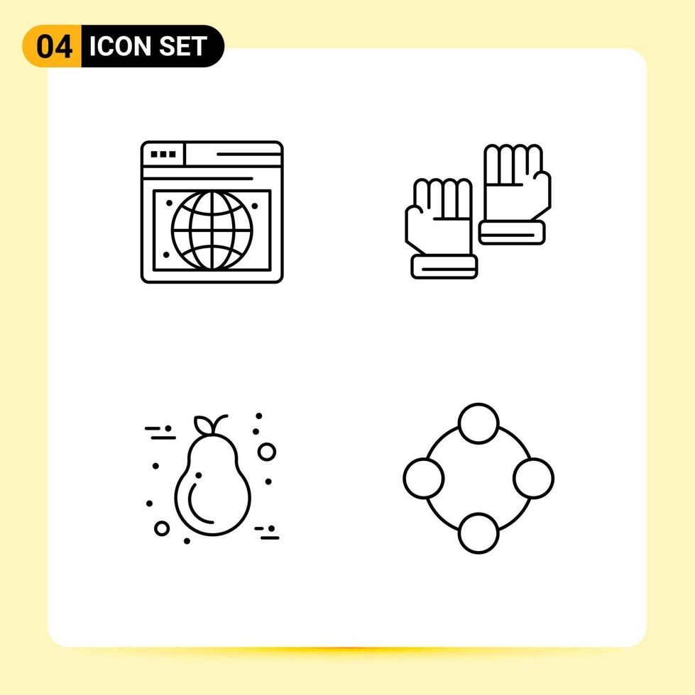 Set of 4 Modern UI Icons Symbols Signs for seo thanksgiving glove sport light Editable Vector Design Elements