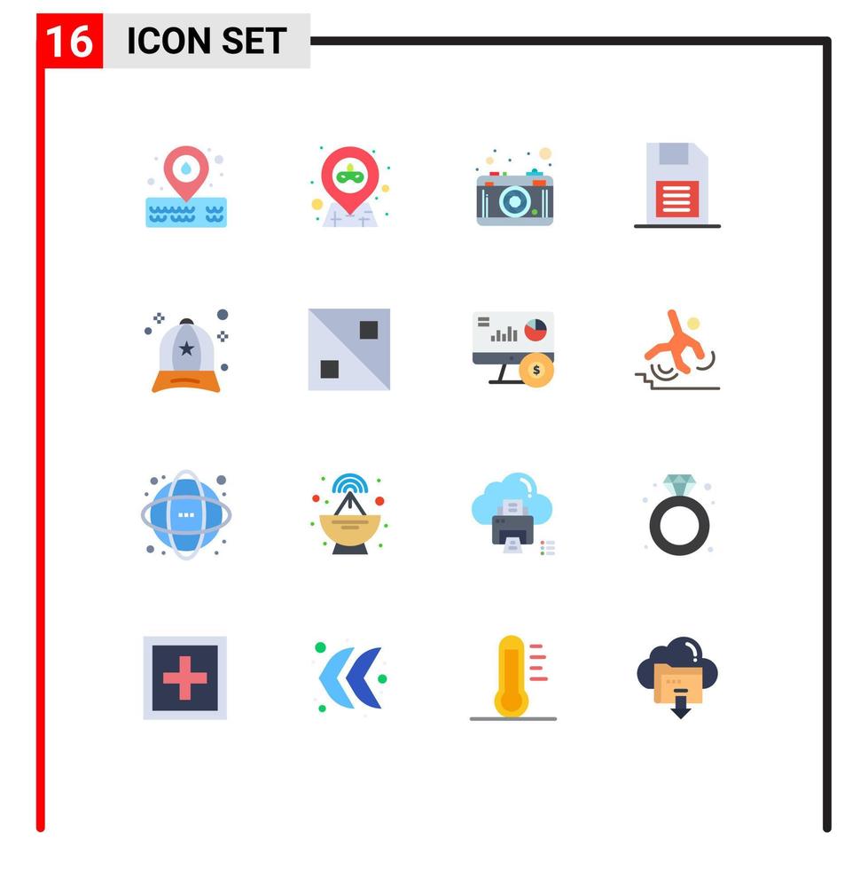 Universal Icon Symbols Group of 16 Modern Flat Colors of cap storage device photography sd card memory chip Editable Pack of Creative Vector Design Elements