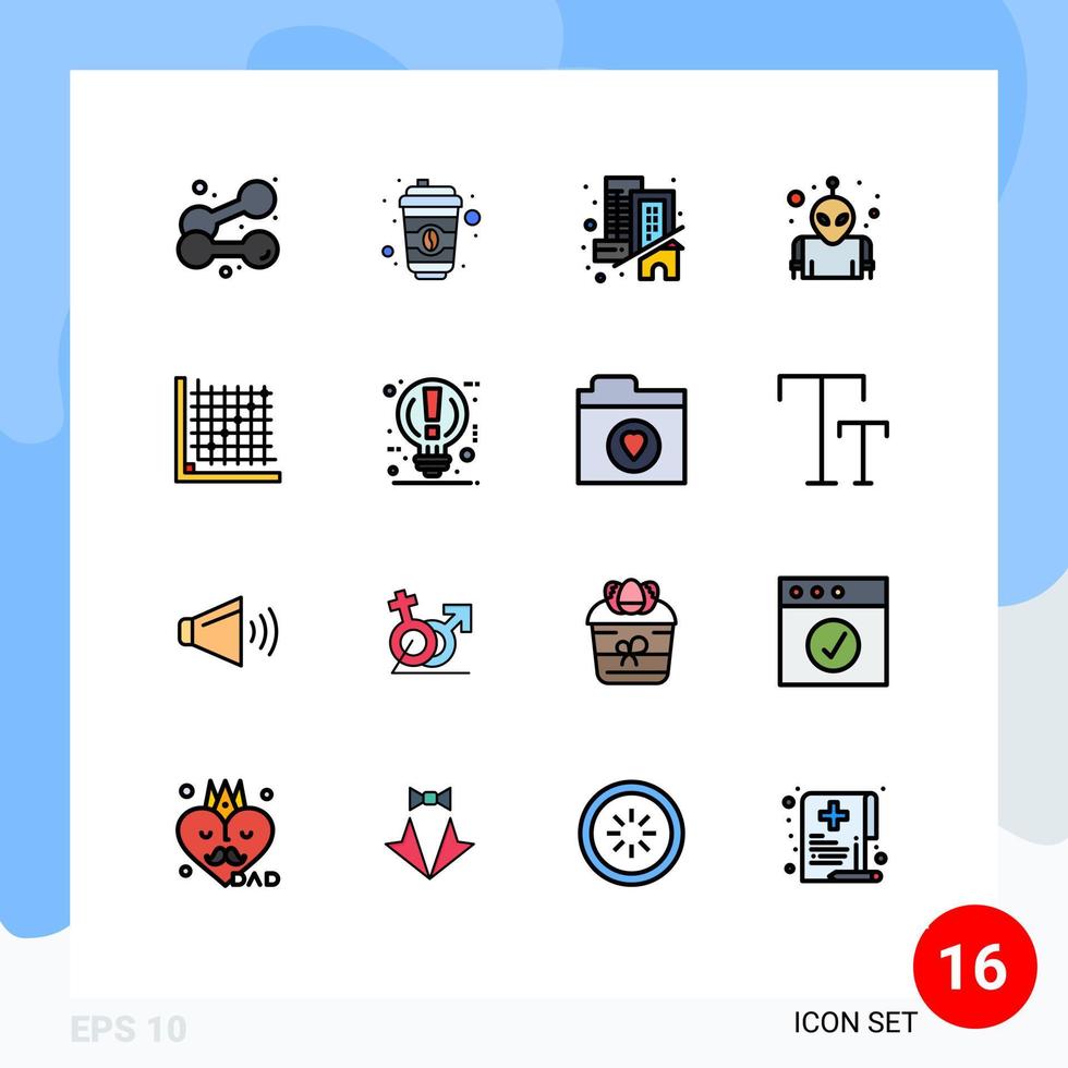 User Interface Pack of 16 Basic Flat Color Filled Lines of form correction estate color planet Editable Creative Vector Design Elements
