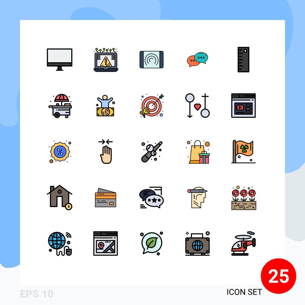 Group of 25 Modern Filled line Flat Colors Set for dialogue chatting notice chat touch Editable Vector Design Elements