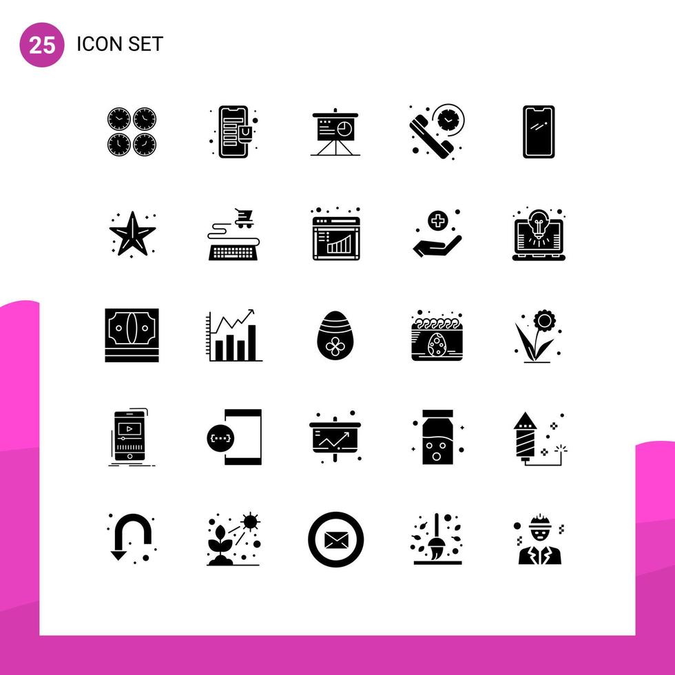 25 User Interface Solid Glyph Pack of modern Signs and Symbols of phone call mall business analytics Editable Vector Design Elements