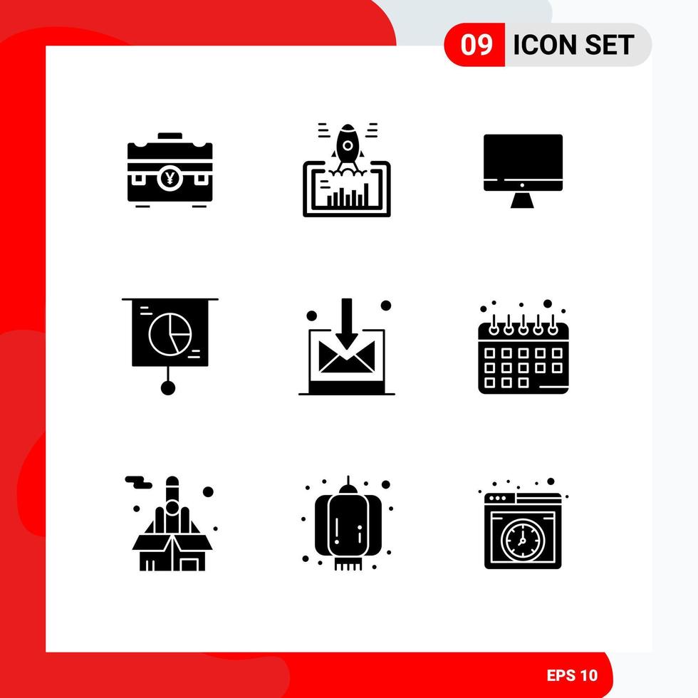 Group of 9 Solid Glyphs Signs and Symbols for pie chart startup business screen Editable Vector Design Elements
