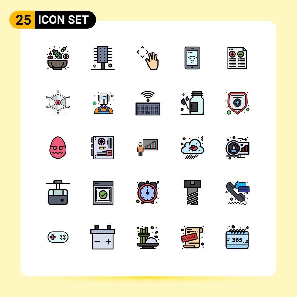Universal Icon Symbols Group of 25 Modern Filled line Flat Colors of music wifi hand service mobile Editable Vector Design Elements