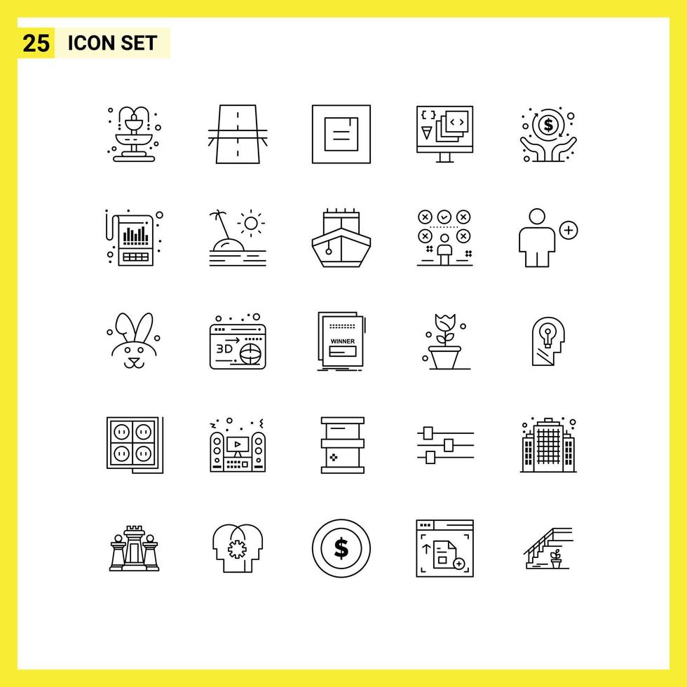 Pictogram Set of 25 Simple Lines of economy programming layout development coding Editable Vector Design Elements