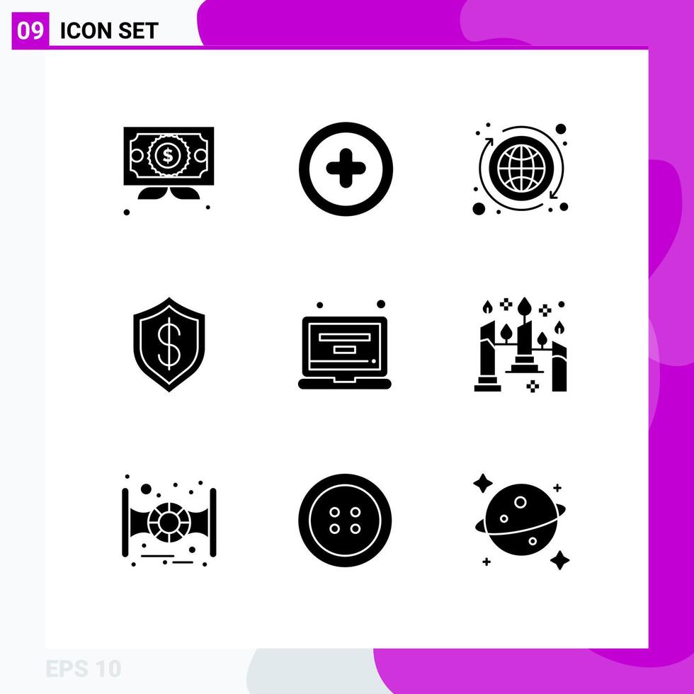 Solid Glyph Pack of 9 Universal Symbols of gadget technology economy intelligent cashless Editable Vector Design Elements