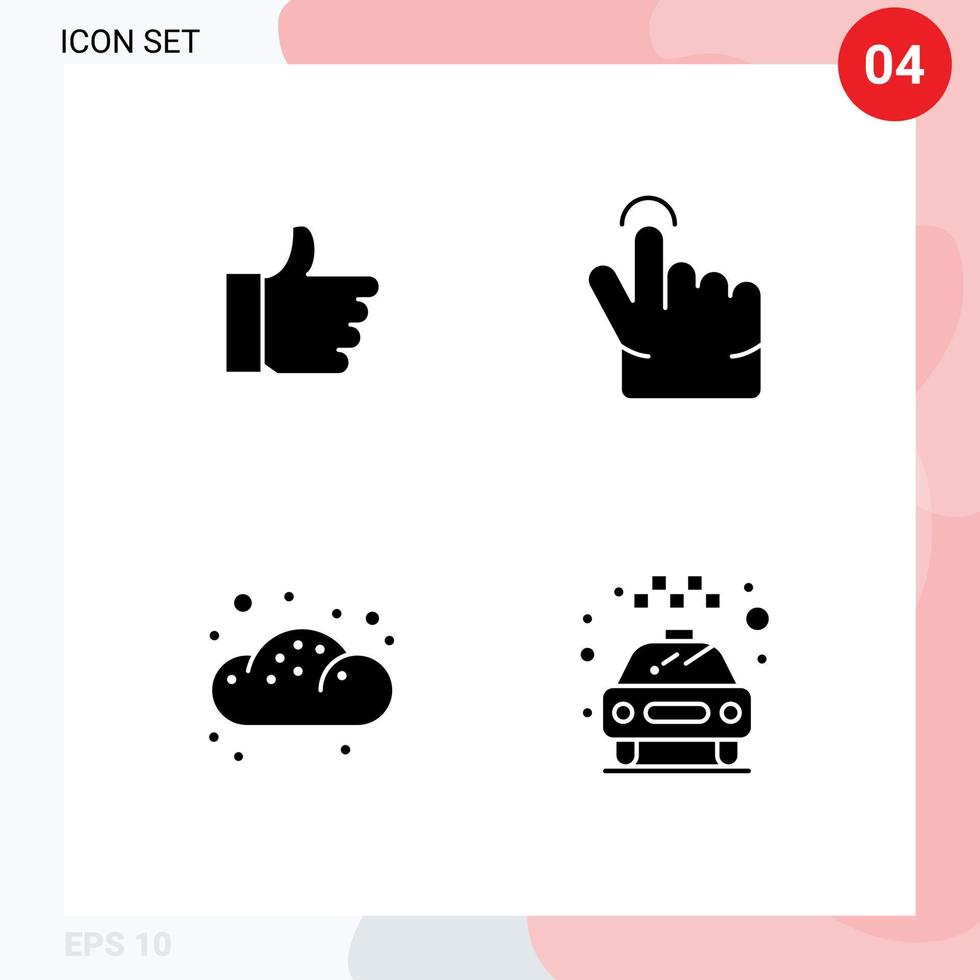 Modern Set of 4 Solid Glyphs and symbols such as hand bun love touch car Editable Vector Design Elements