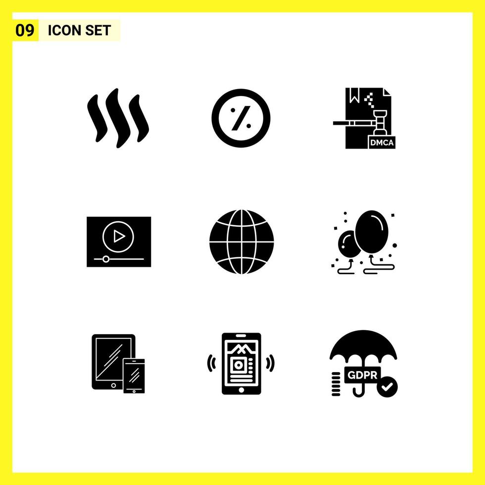Stock Vector Icon Pack of 9 Line Signs and Symbols for world online business play file Editable Vector Design Elements