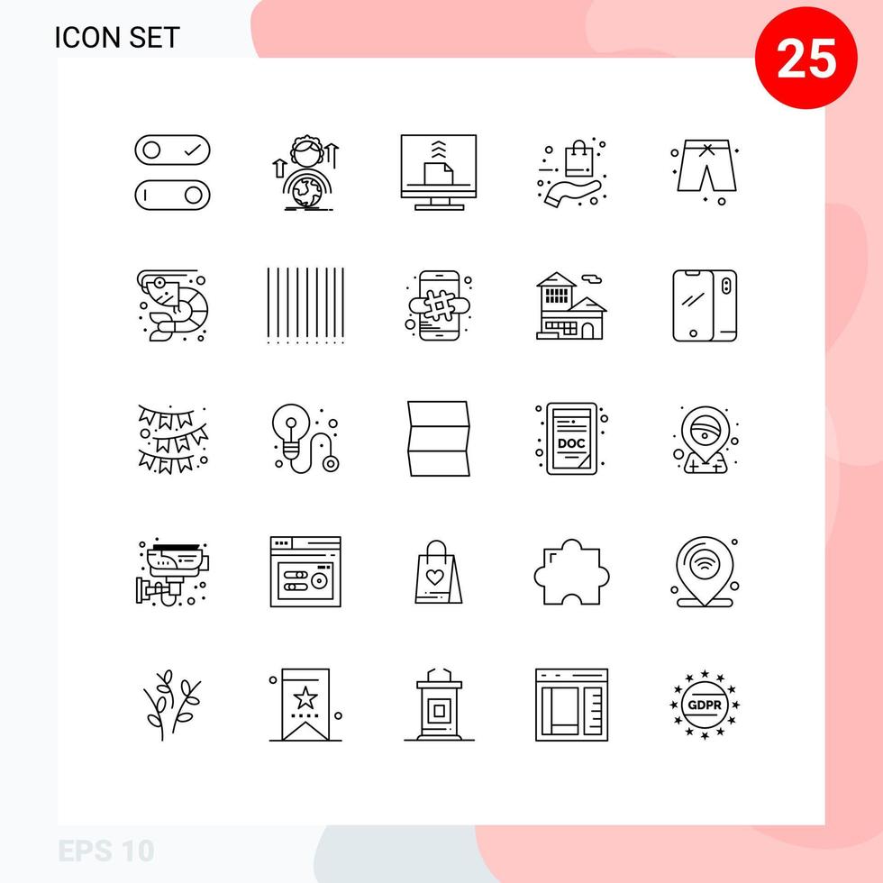 Modern Set of 25 Lines and symbols such as shopping hand communication ecommerce email Editable Vector Design Elements