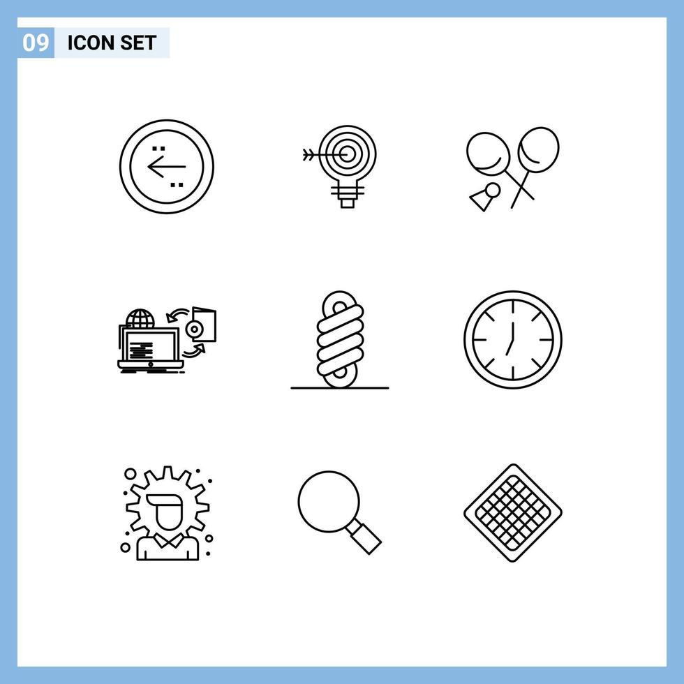 Set of 9 Modern UI Icons Symbols Signs for game disc solution spring racket Editable Vector Design Elements