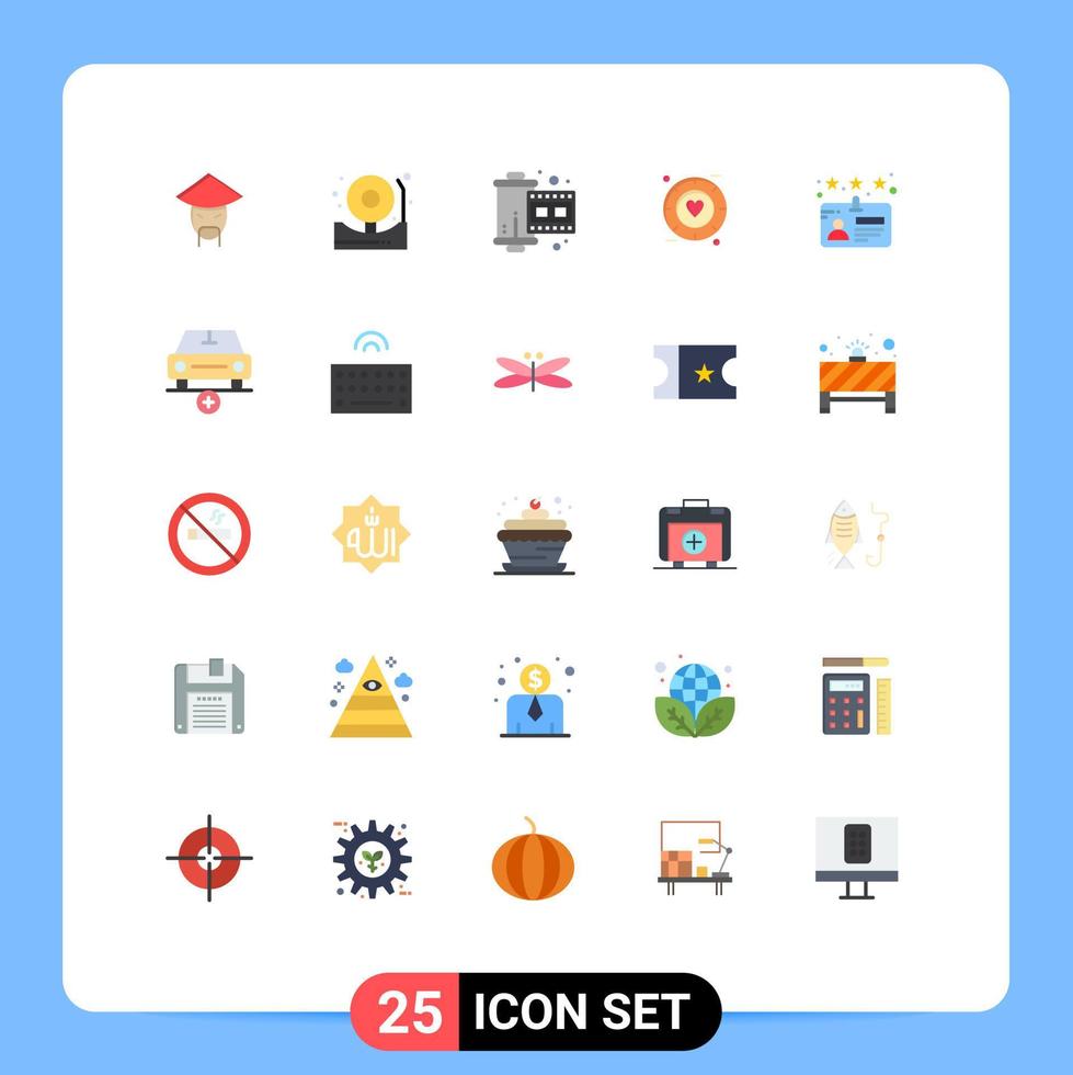 Mobile Interface Flat Color Set of 25 Pictograms of driver wedding cinema valentine love Editable Vector Design Elements