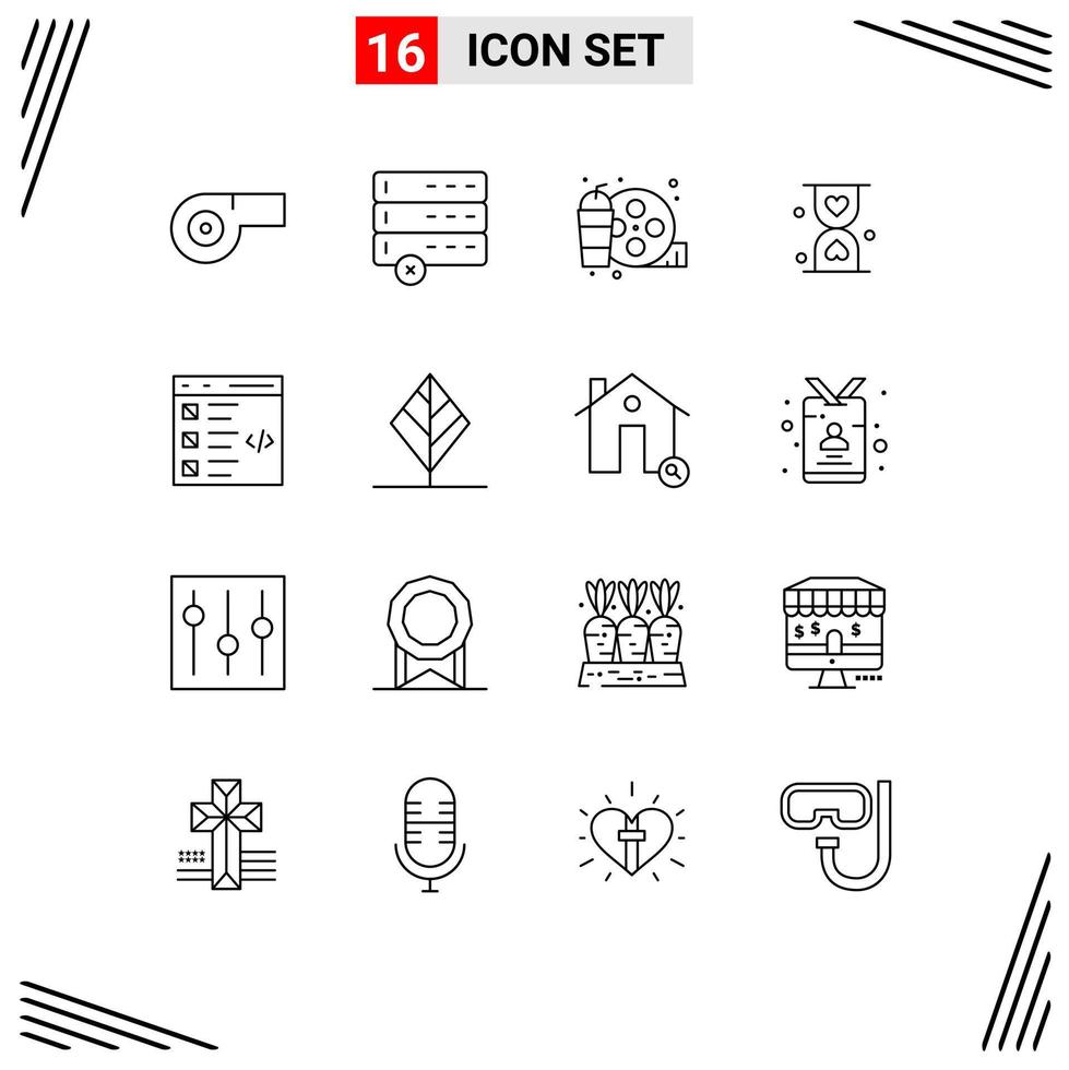 User Interface Pack of 16 Basic Outlines of development coding hobby check hour Editable Vector Design Elements