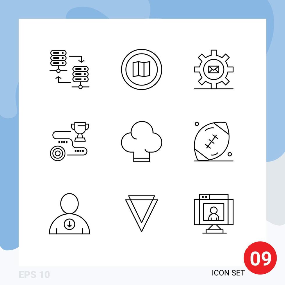 User Interface Pack of 9 Basic Outlines of path target maps achievement mail Editable Vector Design Elements