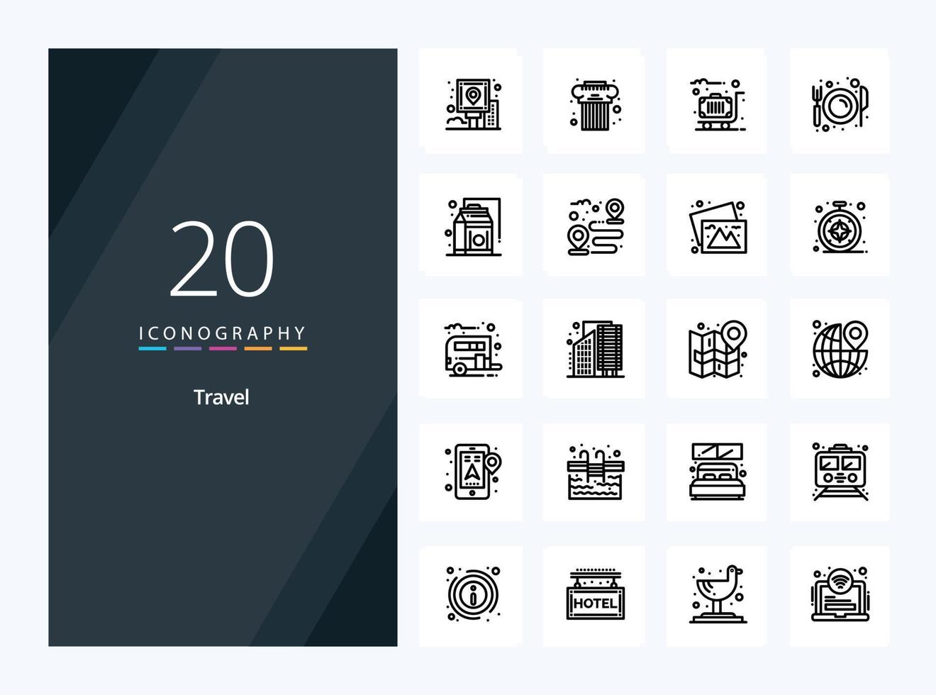 20 Travel Outline icon for presentation vector