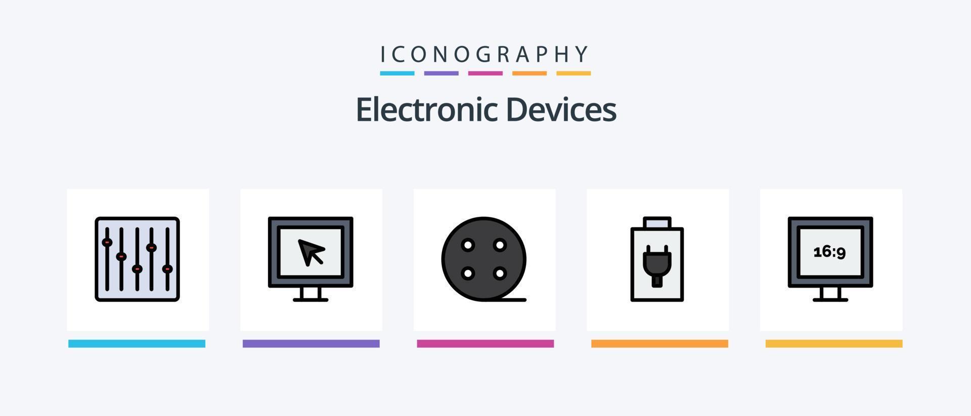 Devices Line Filled 5 Icon Pack Including . focus. display. camera. tv. Creative Icons Design vector