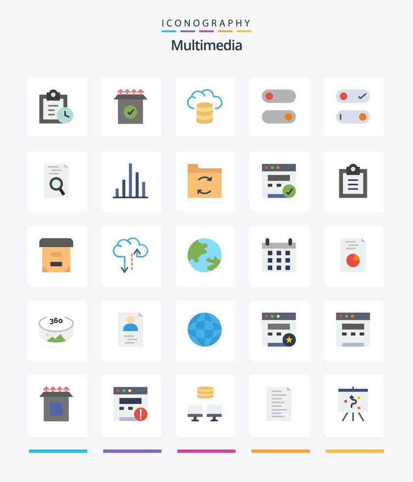 Creative Multimedia 25 Flat icon pack  Such As inspect. analytics. hosting. search. hr vector
