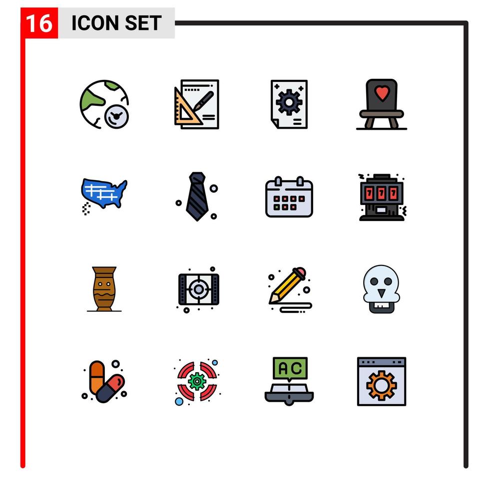 Mobile Interface Flat Color Filled Line Set of 16 Pictograms of states chair success baby creative Editable Creative Vector Design Elements