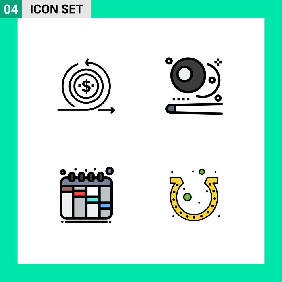 4 Universal Filledline Flat Color Signs Symbols of business iteration on pool workflow Editable Vector Design Elements