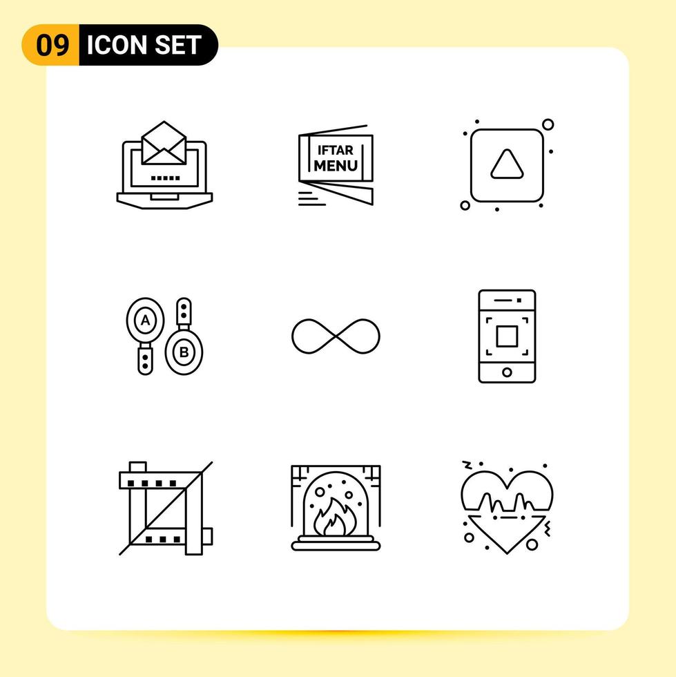 Outline Pack of 9 Universal Symbols of infinite coin sign fast search up Editable Vector Design Elements