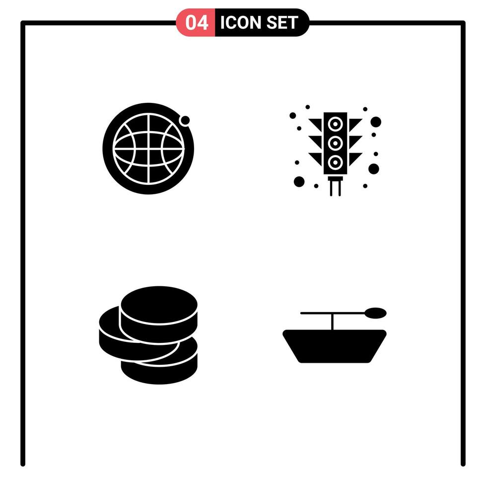 Set of 4 Vector Solid Glyphs on Grid for globe money city signal Layer 1 Editable Vector Design Elements