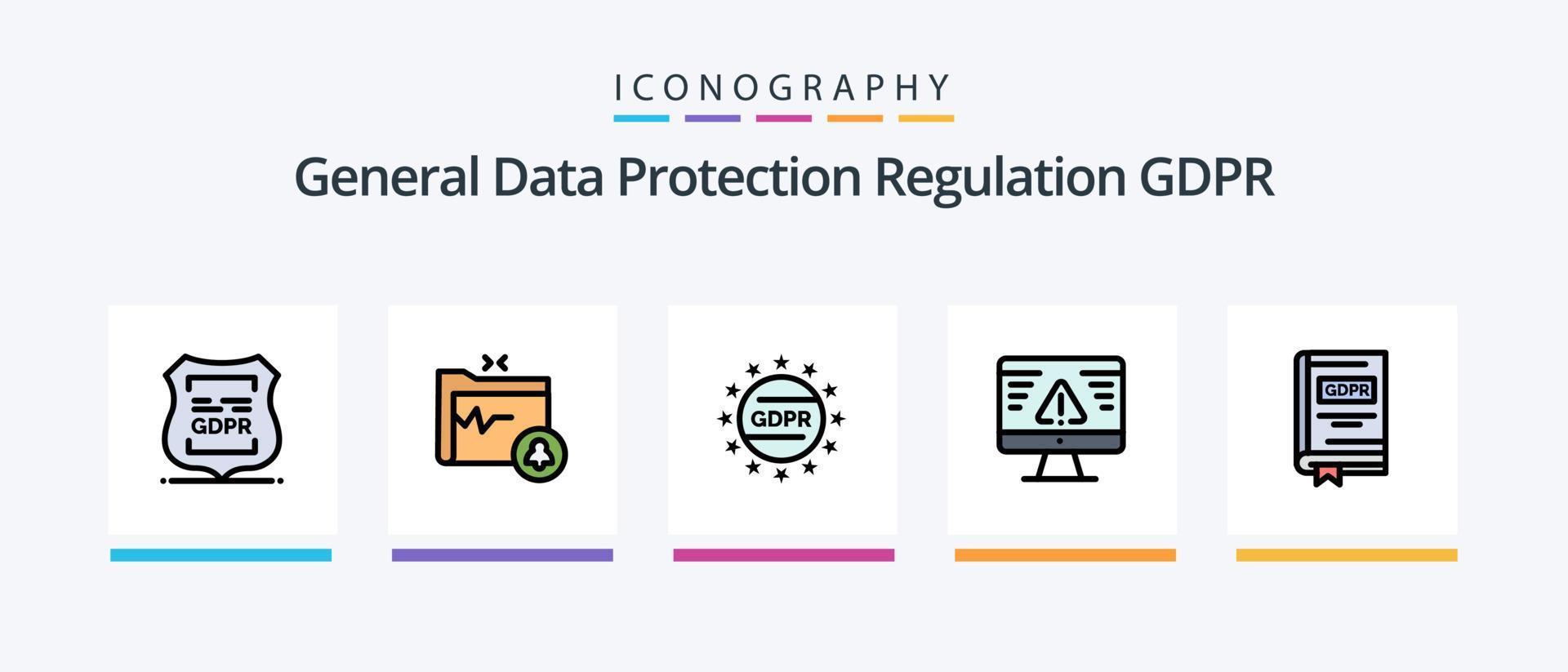 Gdpr Line Filled 5 Icon Pack Including security . folder . surveillance. search. Creative Icons Design vector