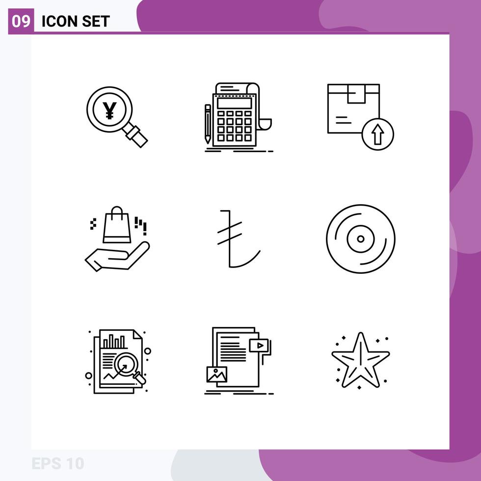 Universal Icon Symbols Group of 9 Modern Outlines of shopping bag ahnd calculation product delivery Editable Vector Design Elements