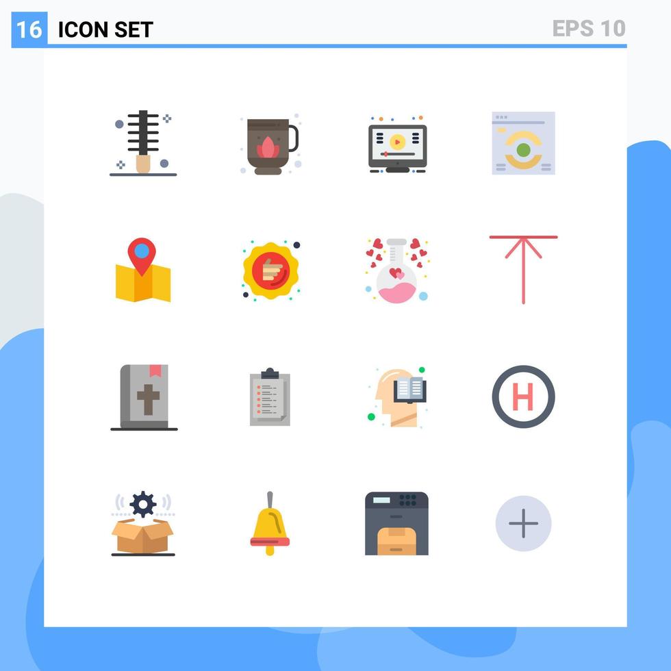Group of 16 Flat Colors Signs and Symbols for pointer location learn refresh web page Editable Pack of Creative Vector Design Elements
