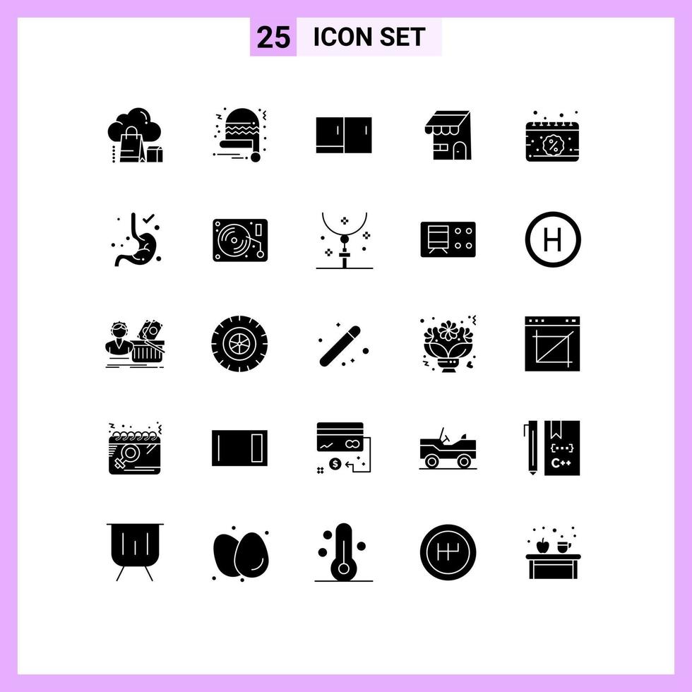 25 Solid Glyph concept for Websites Mobile and Apps date shop cabinet online building Editable Vector Design Elements