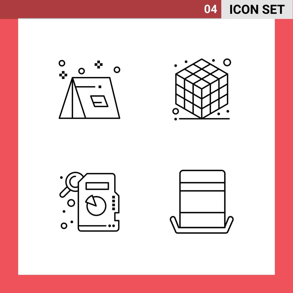 grupo de 4 signos y símbolos de colores planos de línea rellena para el análisis estadístico del campamento elementos de diseño vectorial editables del sombrero del gadget de la tienda vector